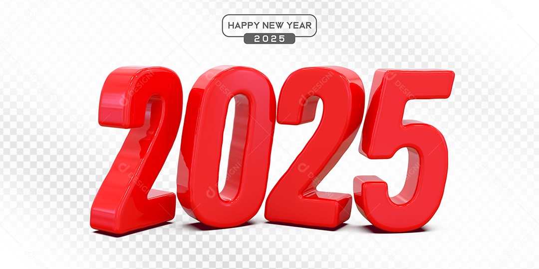 Elemento 3D Número 2025 Vermelho Para Composição PSD