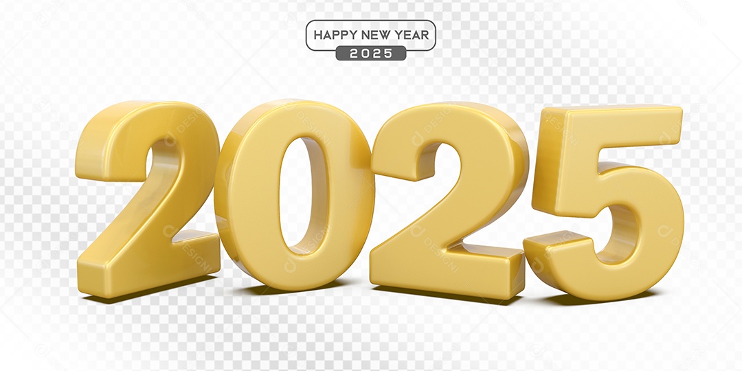 Elemento 3D Número 2025 Amarelo Para Composição PSD