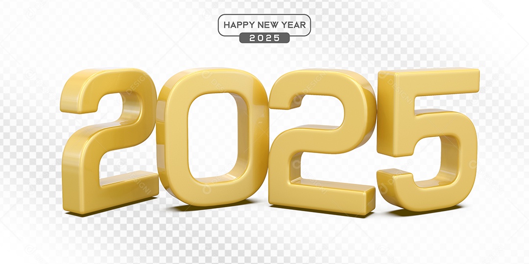 Elemento 3D Número 2025 Amarelo Para Composição PSD