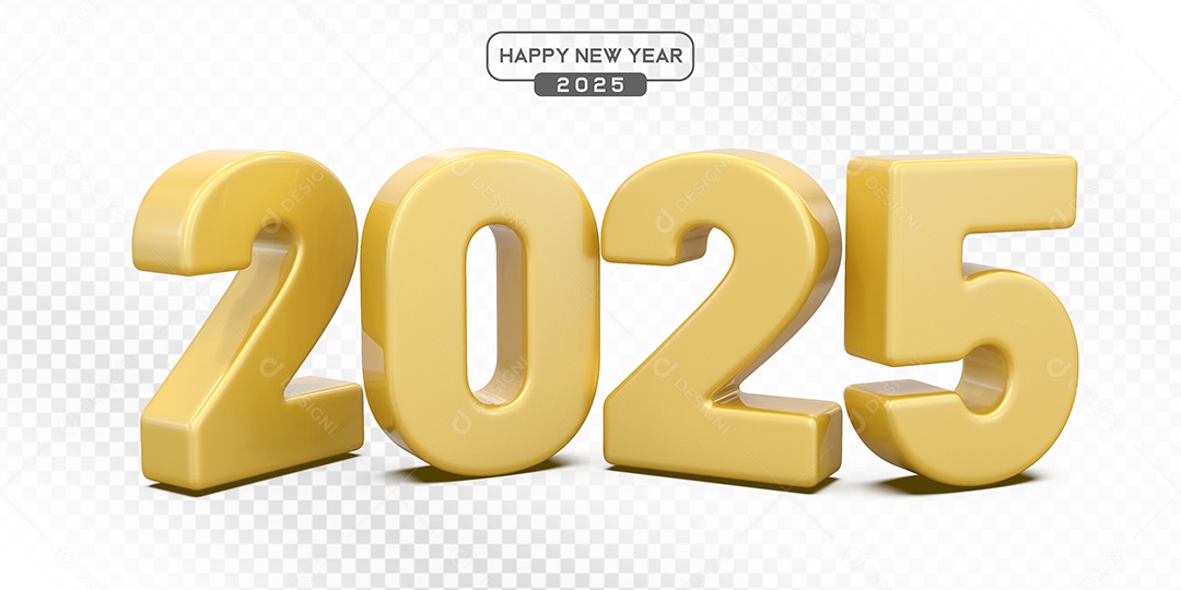 Elemento 3D Número 2025 Amarelo Para Composição PSD