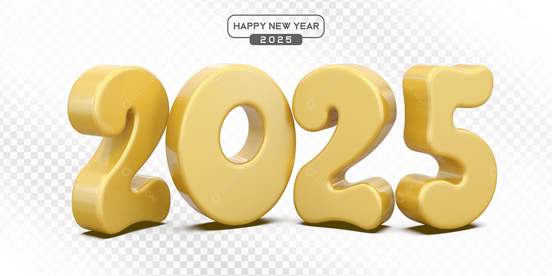 Elemento 3D Número 2025 Amarelo Para Composição PSD