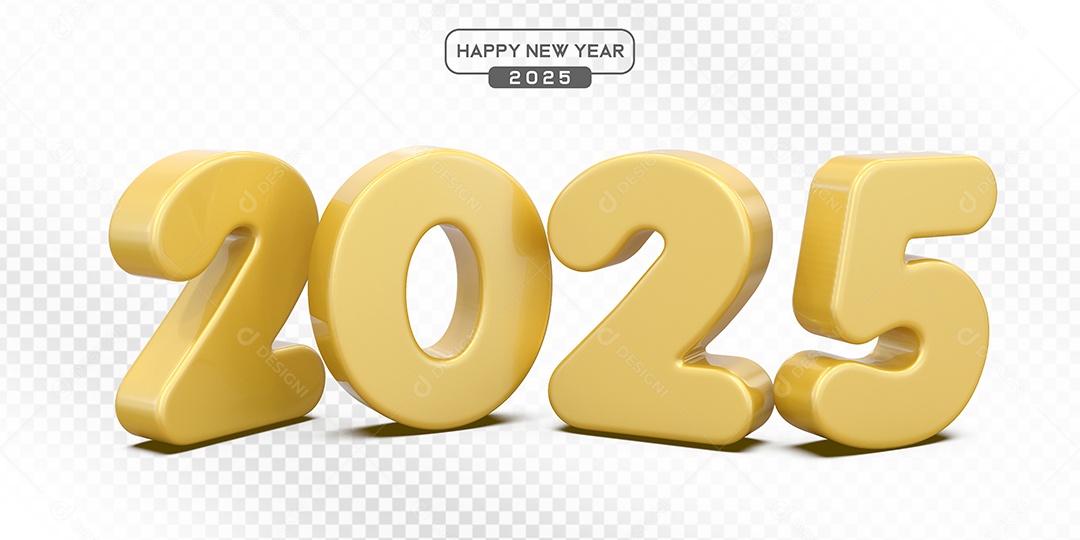 Elemento 3D Número 2025 Amarelo Para Composição PSD