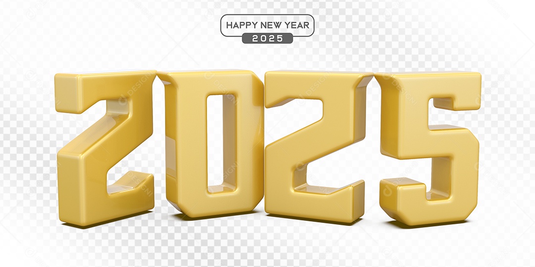 Elemento 3D Número 2025 Amarelo Para Composição PSD