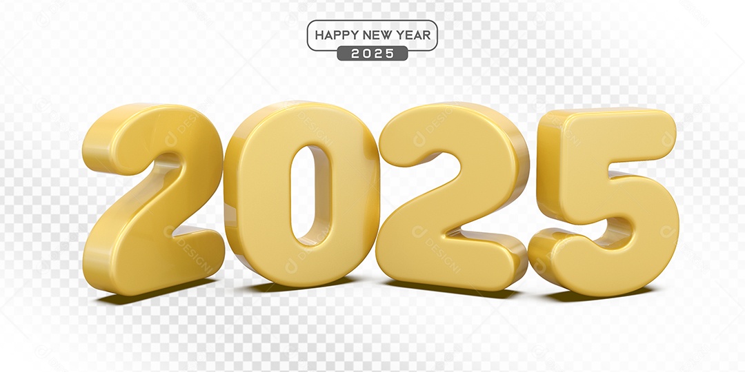 Elemento 3D Número 2025 Amarelo Para Composição PSD