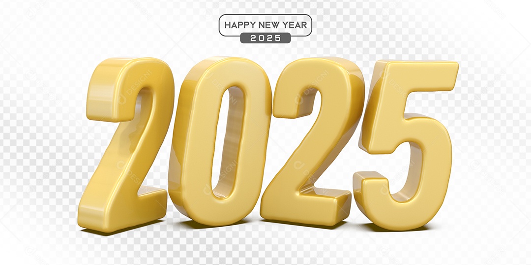Elemento 3D Número 2025 Amarelo Para Composição PSD