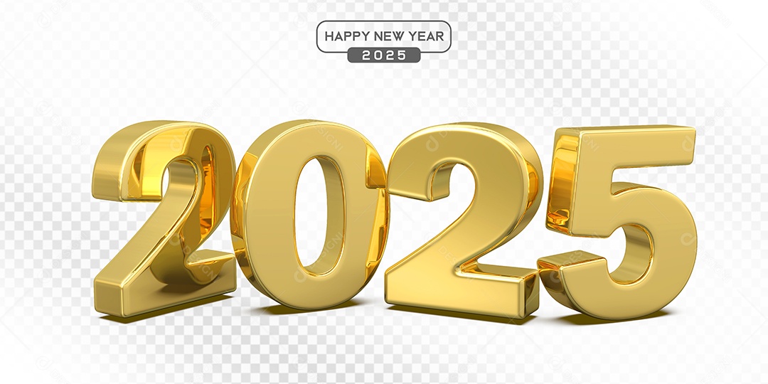 Elemento 3D Número 2025 Dourado Para Composição PSD