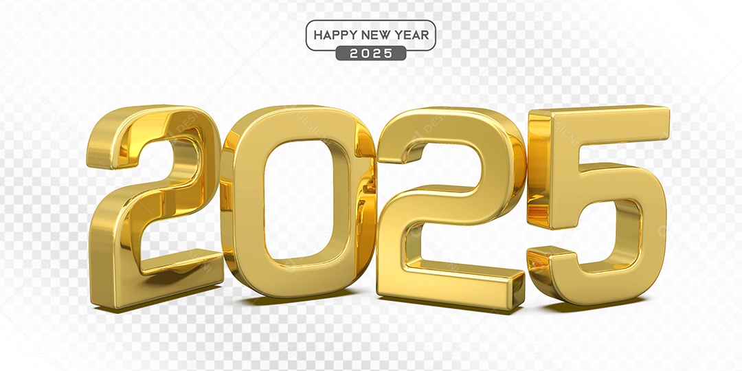 Elemento 3D Número 2025 Dourado Para Composição PSD