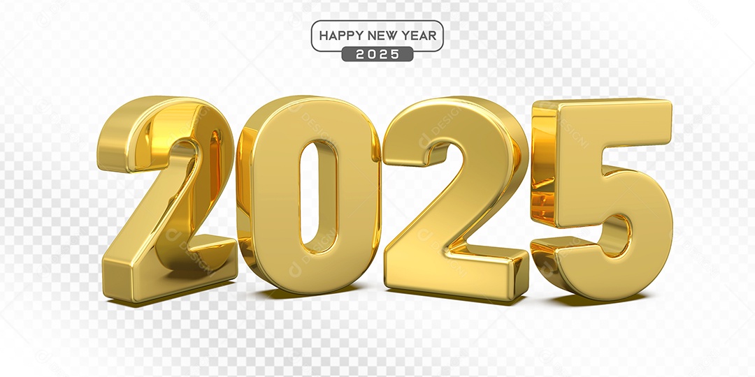 Elemento 3D Número 2025 Dourado Para Composição PSD
