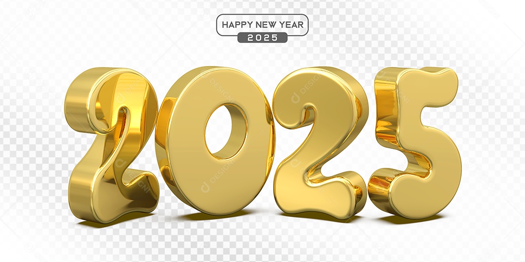 Elemento 3D Número 2025 Dourado Para Composição PSD