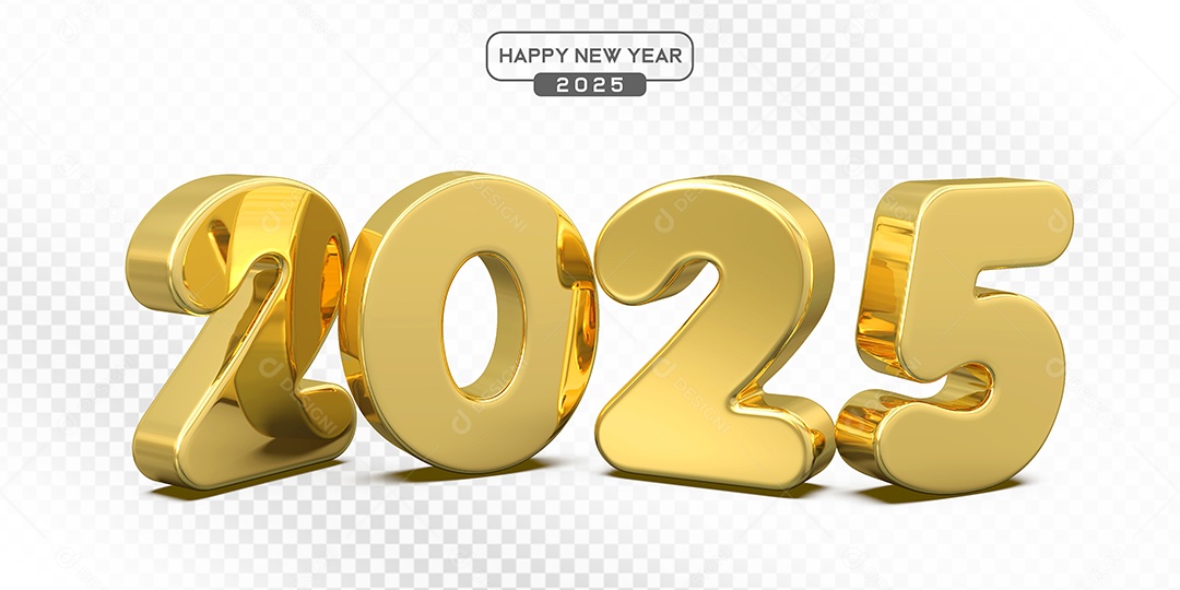 Elemento 3D Número 2025 Dourado Para Composição PSD
