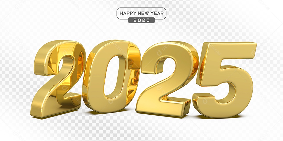 Elemento 3D Número 2025 Dourado Para Composição PSD