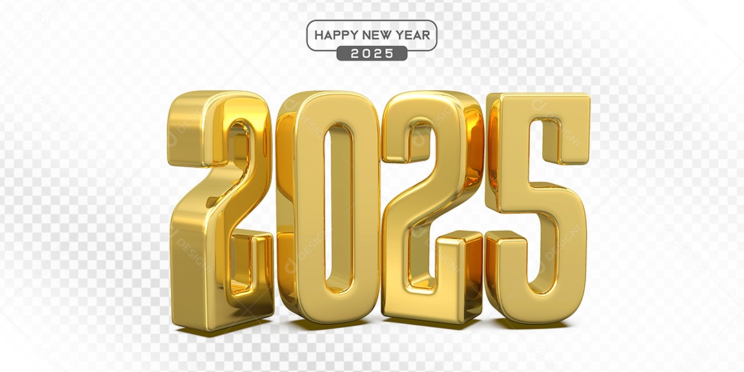 Elemento 3D Número 2025 Dourado Para Composição PSD