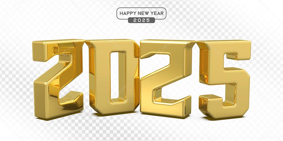Elemento 3D Número 2025 Dourado Para Composição PSD