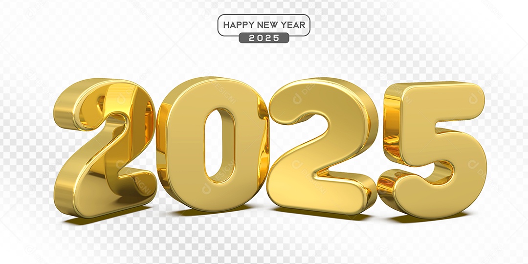 Elemento 3D Número 2025 Dourado Para Composição PSD