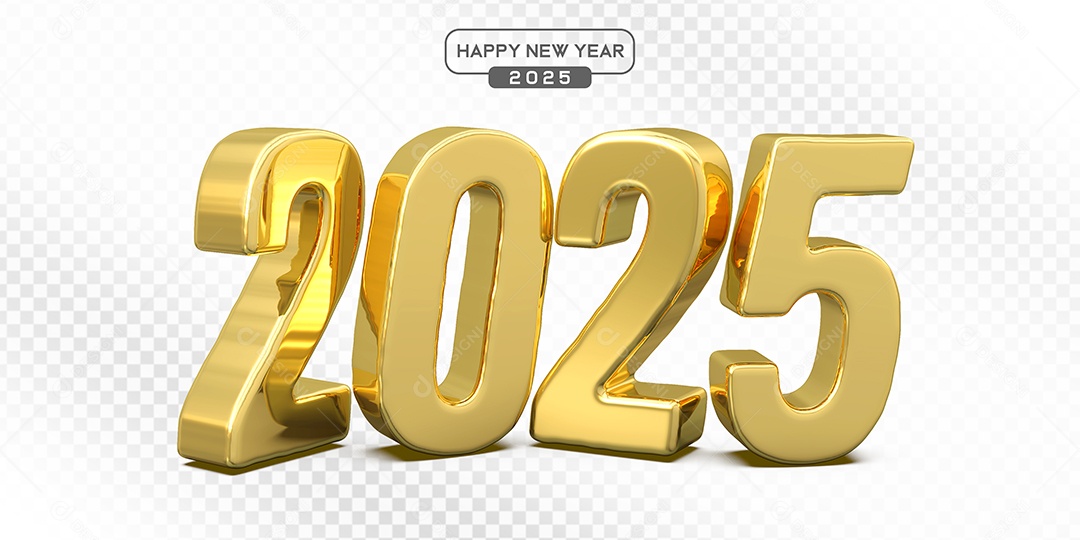 Elemento 3D Número 2025 Dourado Para Composição PSD
