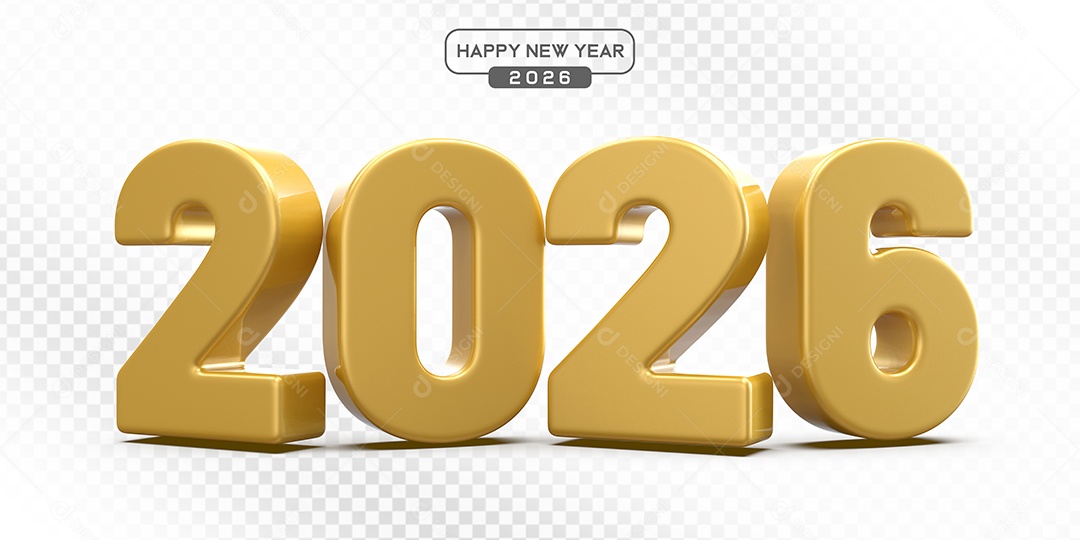 Elemento 3D Número 2026 Dourado Para Composição PSD