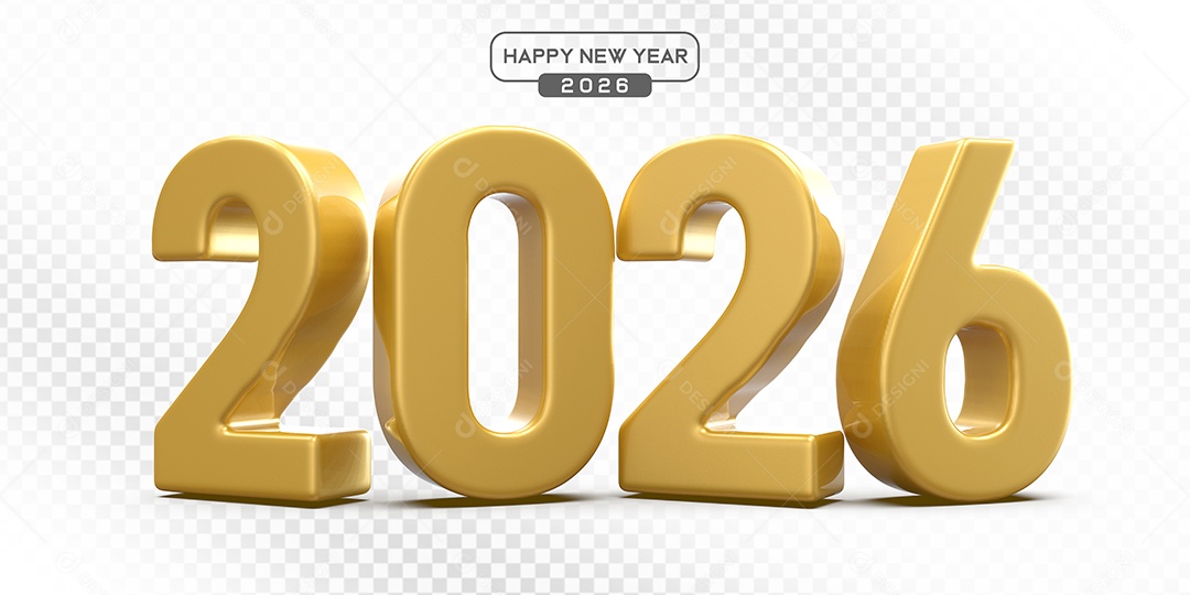 Elemento 3D Número 2026 Dourado Para Composição PSD