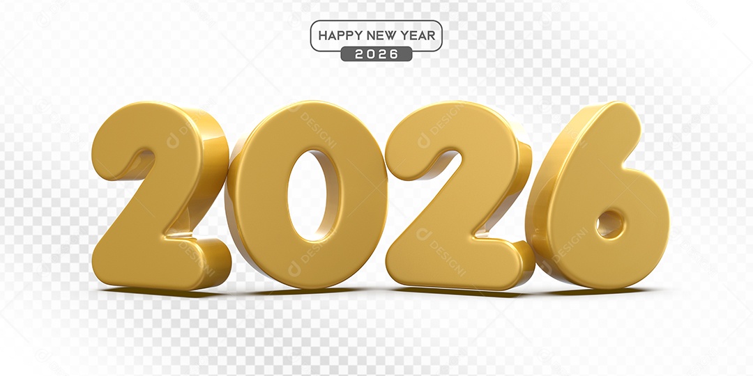 Elemento 3D Número 2026 Dourado Para Composição PSD