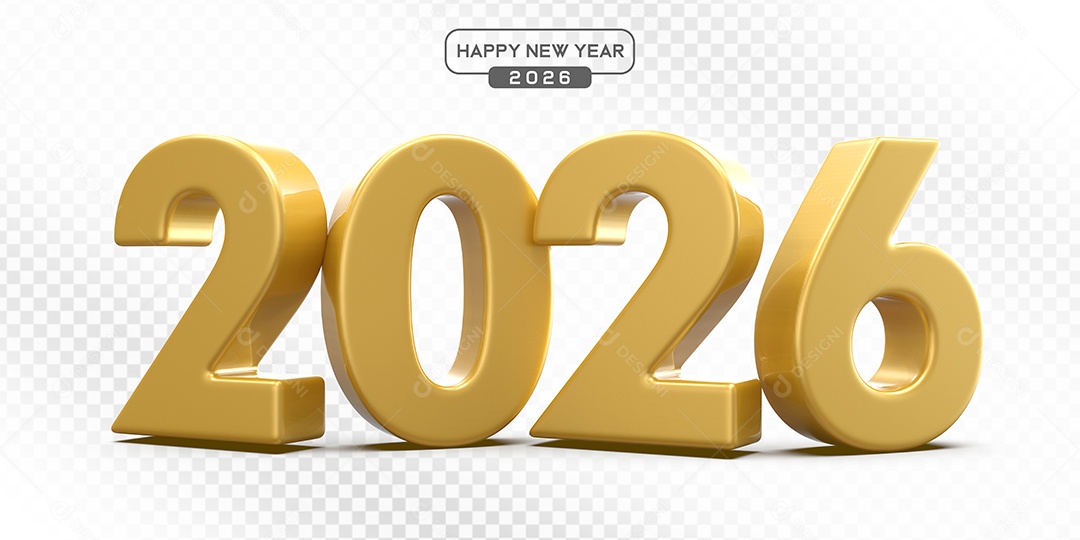 Elemento 3D Número 2026 Dourado Para Composição PSD