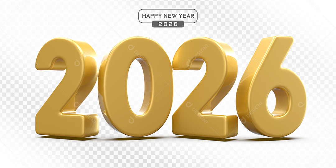 Elemento 3D Número 2026 Dourado Para Composição PSD
