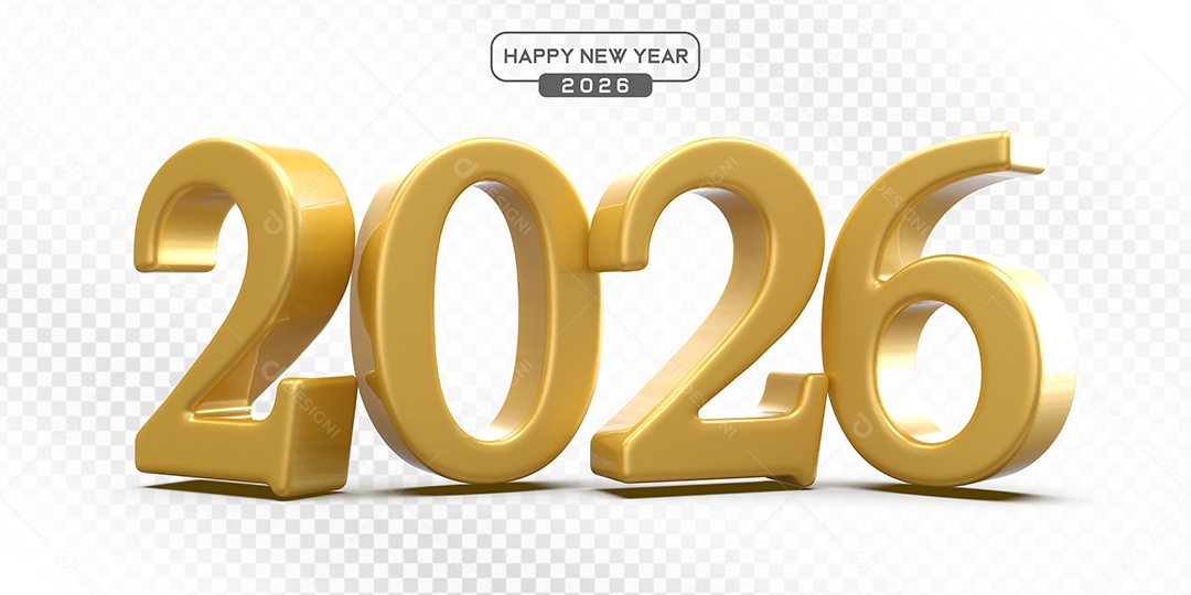 Elemento 3D Número 2026 Dourado Para Composição PSD