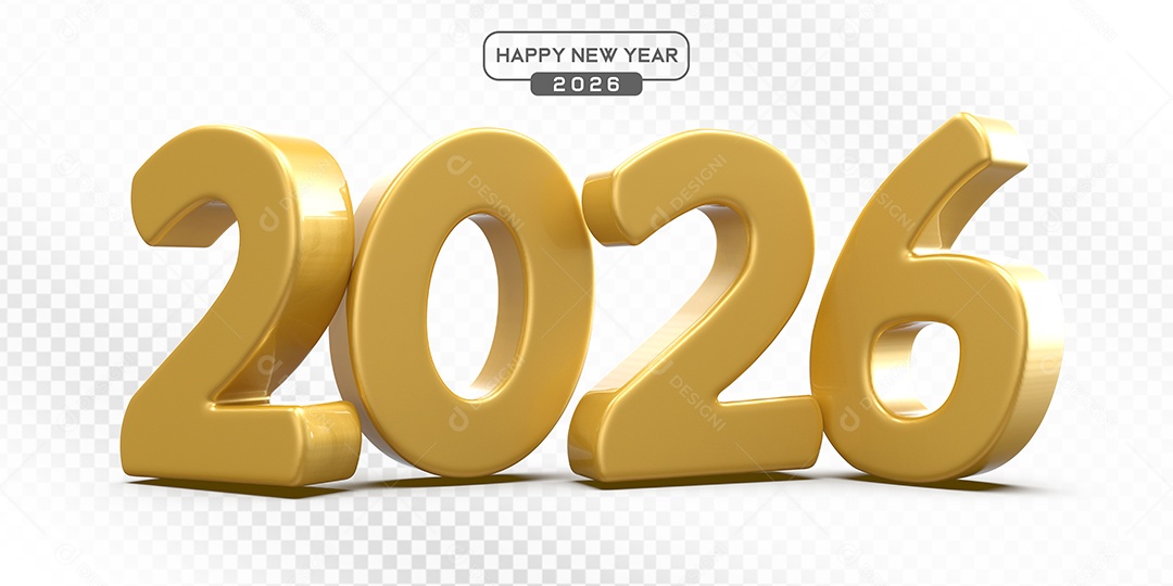 Elemento 3D Número 2026 Dourado Para Composição PSD