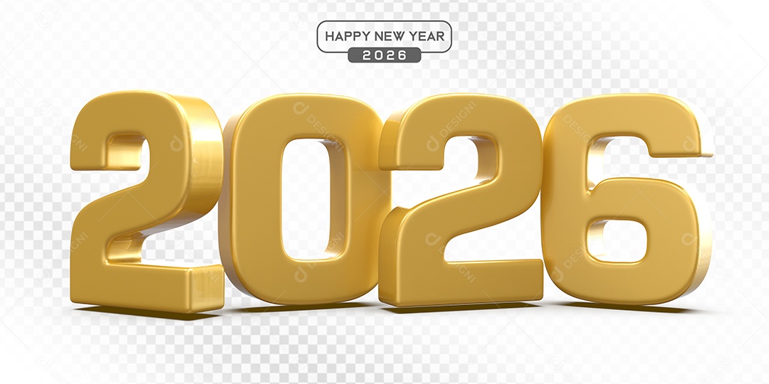 Elemento 3D Número 2026 Dourado Para Composição PSD