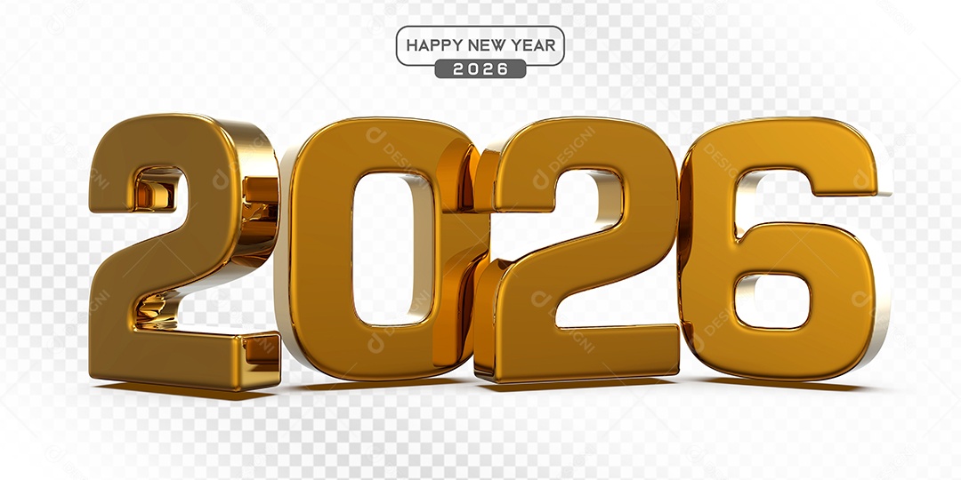 Elemento 3D Número 2026 Dourado Para Composição PSD