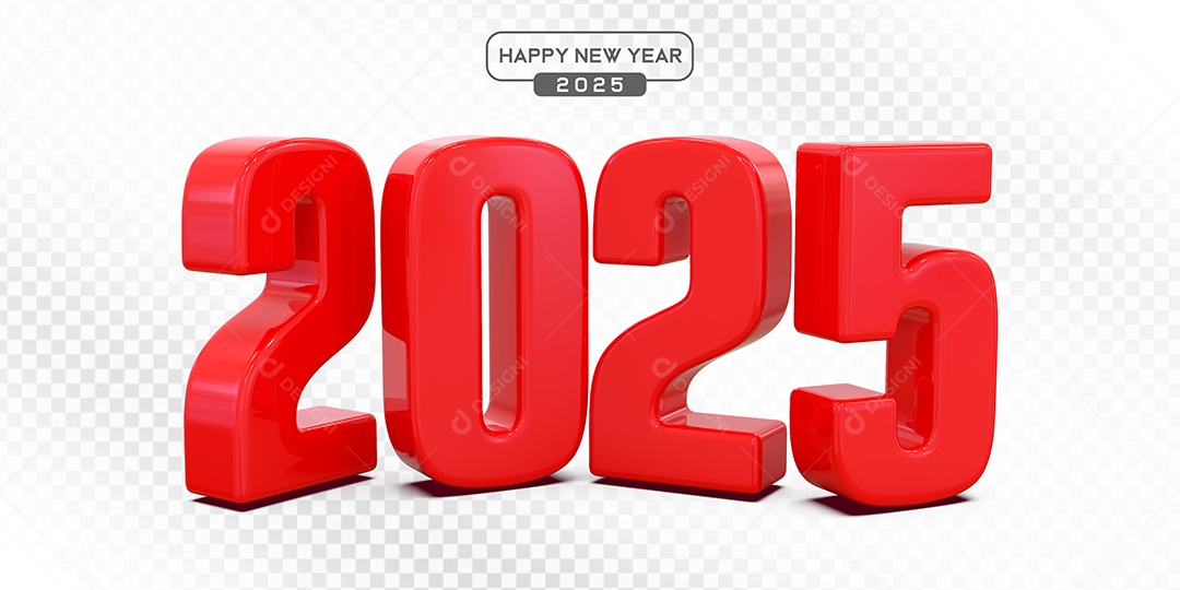 Elemento 3D Número 2025 Vermelho Para Composição PSD