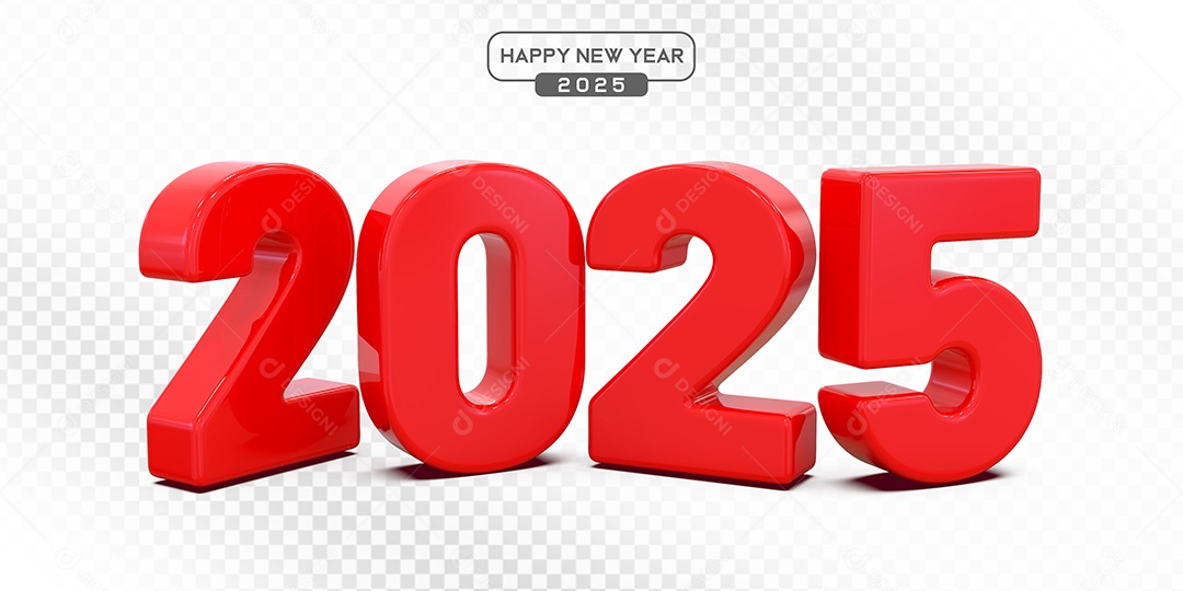 Elemento 3D Número 2025 Vermelho Para Composição PSD