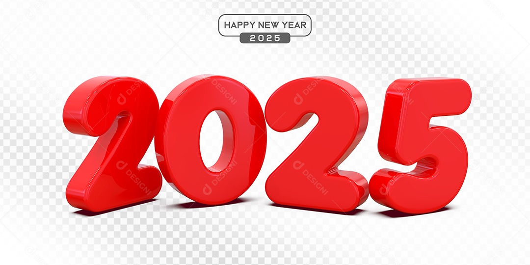 Elemento 3D Número 2025 Vermelho Para Composição PSD