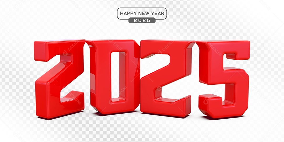 Elemento 3D Número 2025 Vermelho Para Composição PSD