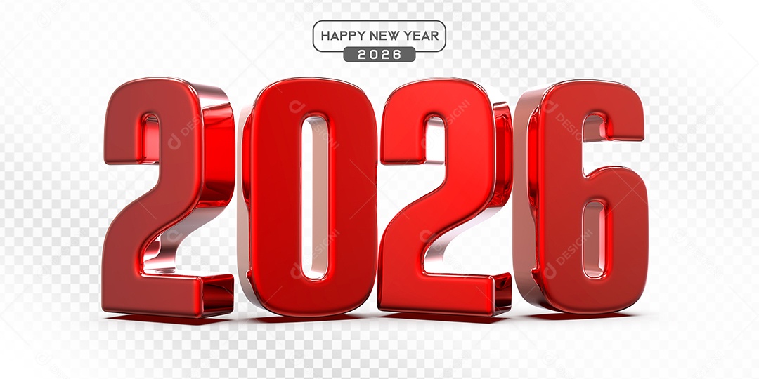 Elemento 3D Número 2026 Vermelho Para Composição PSD