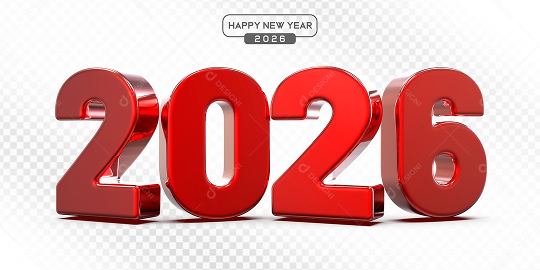 Elemento 3D Número 2026 Vermelho Para Composição PSD