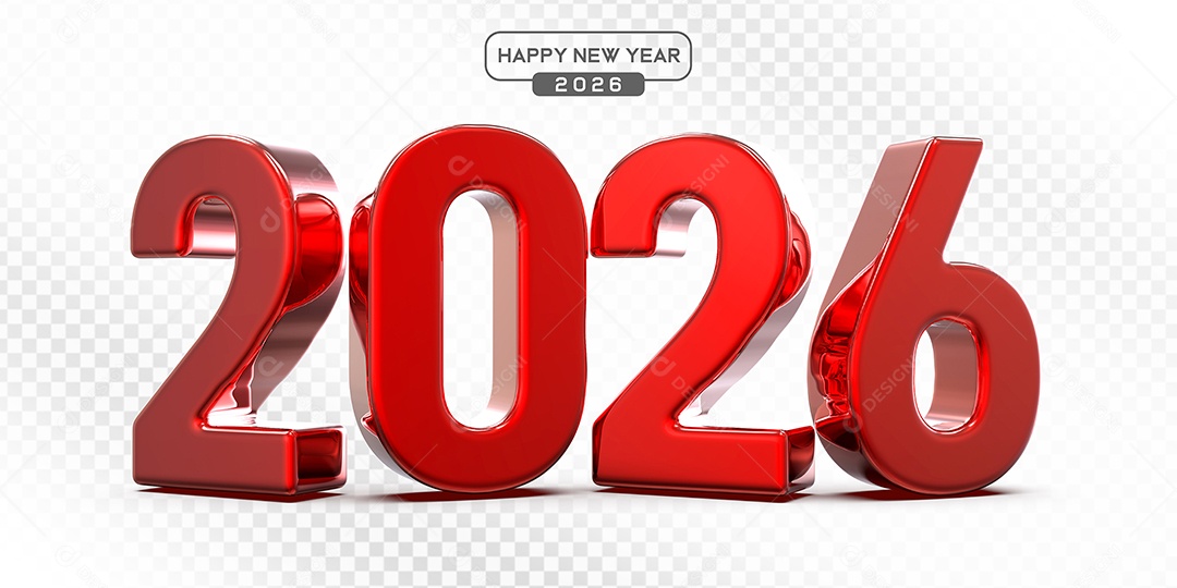 Elemento 3D Número 2026 Vermelho Para Composição PSD