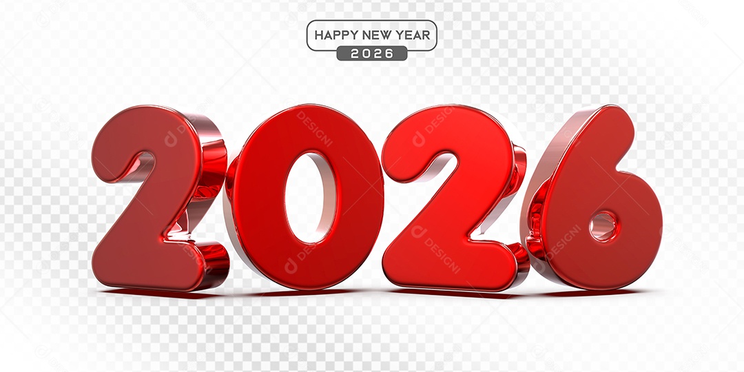 Elemento 3D Número 2026 Vermelho Para Composição PSD