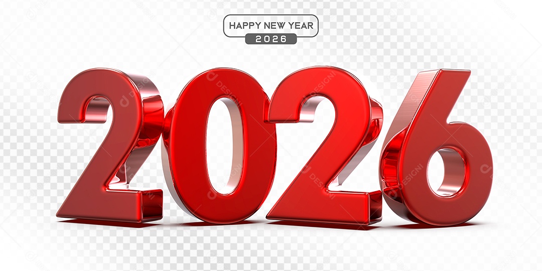 Elemento 3D Número 2026 Vermelho Para Composição PSD
