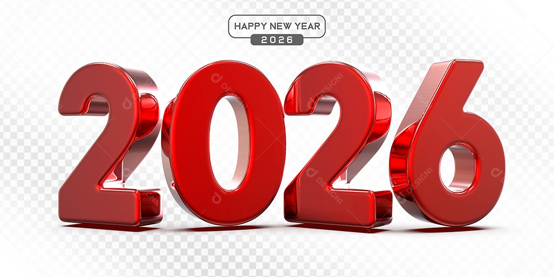Elemento 3D Número 2026 Vermelho Para Composição PSD