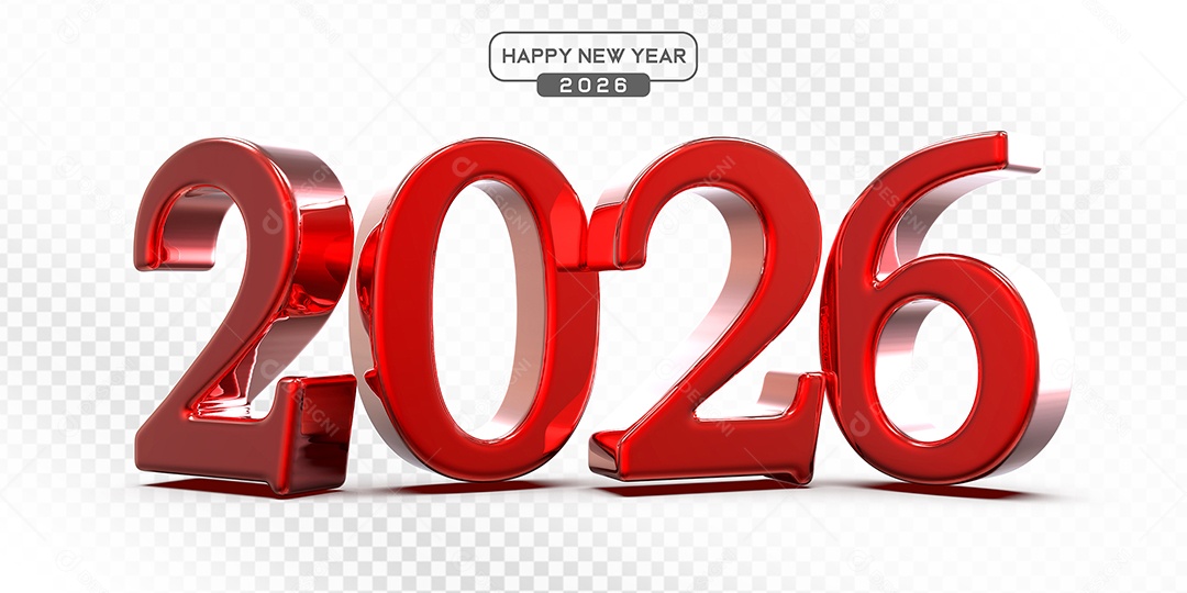 Elemento 3D Número 2026 Vermelho Para Composição PSD