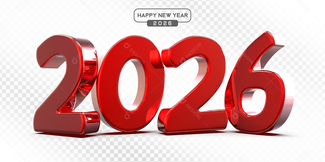 Elemento 3D Número 2026 Vermelho Para Composição PSD