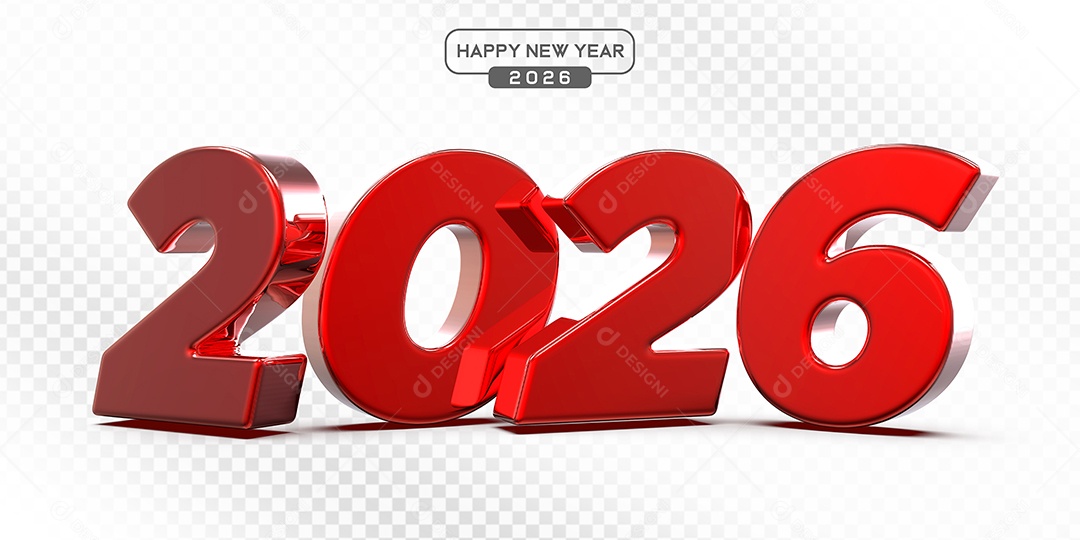 Elemento 3D Número 2026 Vermelho Para Composição PSD