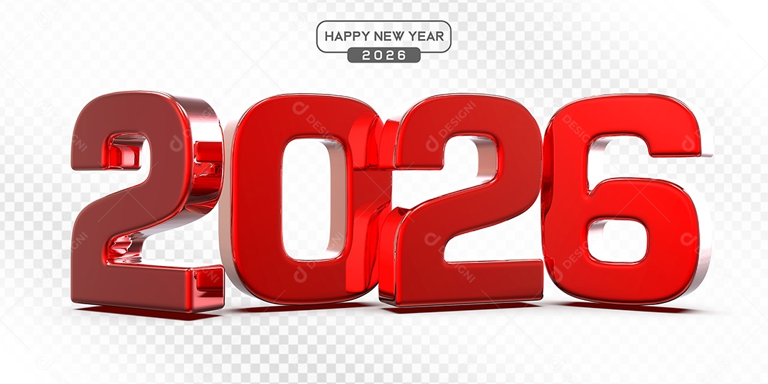 Elemento 3D Número 2026 Vermelho Para Composição PSD