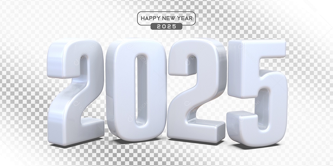 Elemento 3D Número 2025 Branco Para Composição PSD