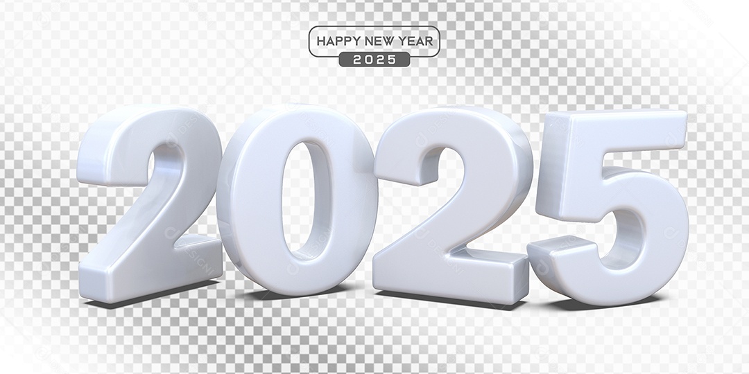 Elemento 3D Número 2025 Branco Para Composição PSD