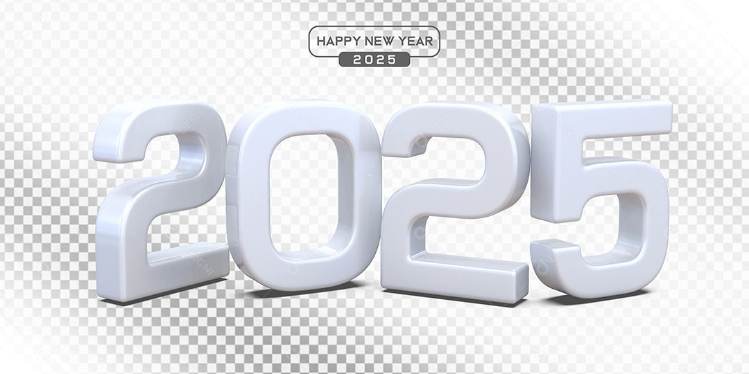 Elemento 3D Número 2025 Branco Para Composição PSD