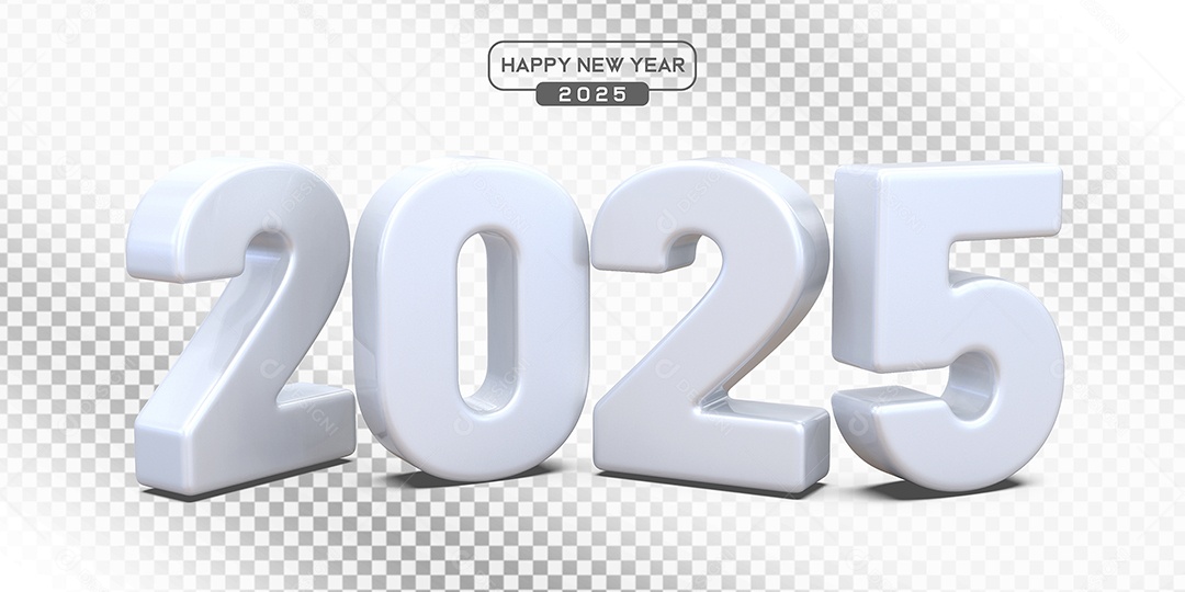 Elemento 3D Número 2025 Branco Para Composição PSD