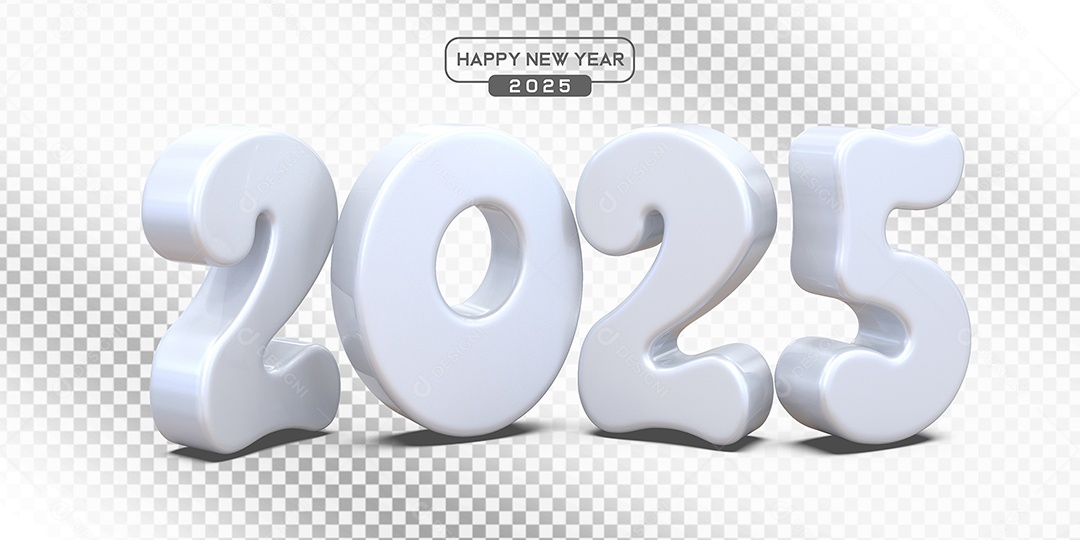 Elemento 3D Número 2025 Branco Para Composição PSD