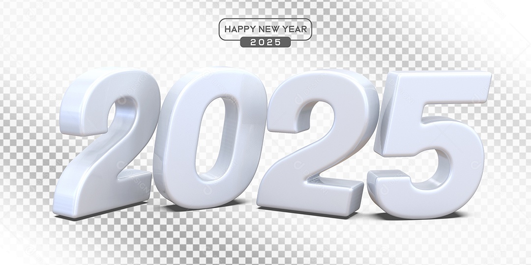 Elemento 3D Número 2025 Branco Para Composição PSD