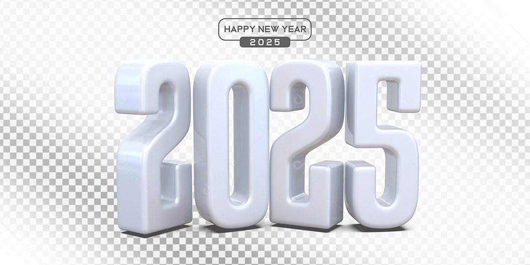 Elemento 3D Número 2025 Branco Para Composição PSD