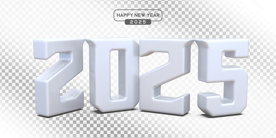 Elemento 3D Número 2025 Branco Para Composição PSD